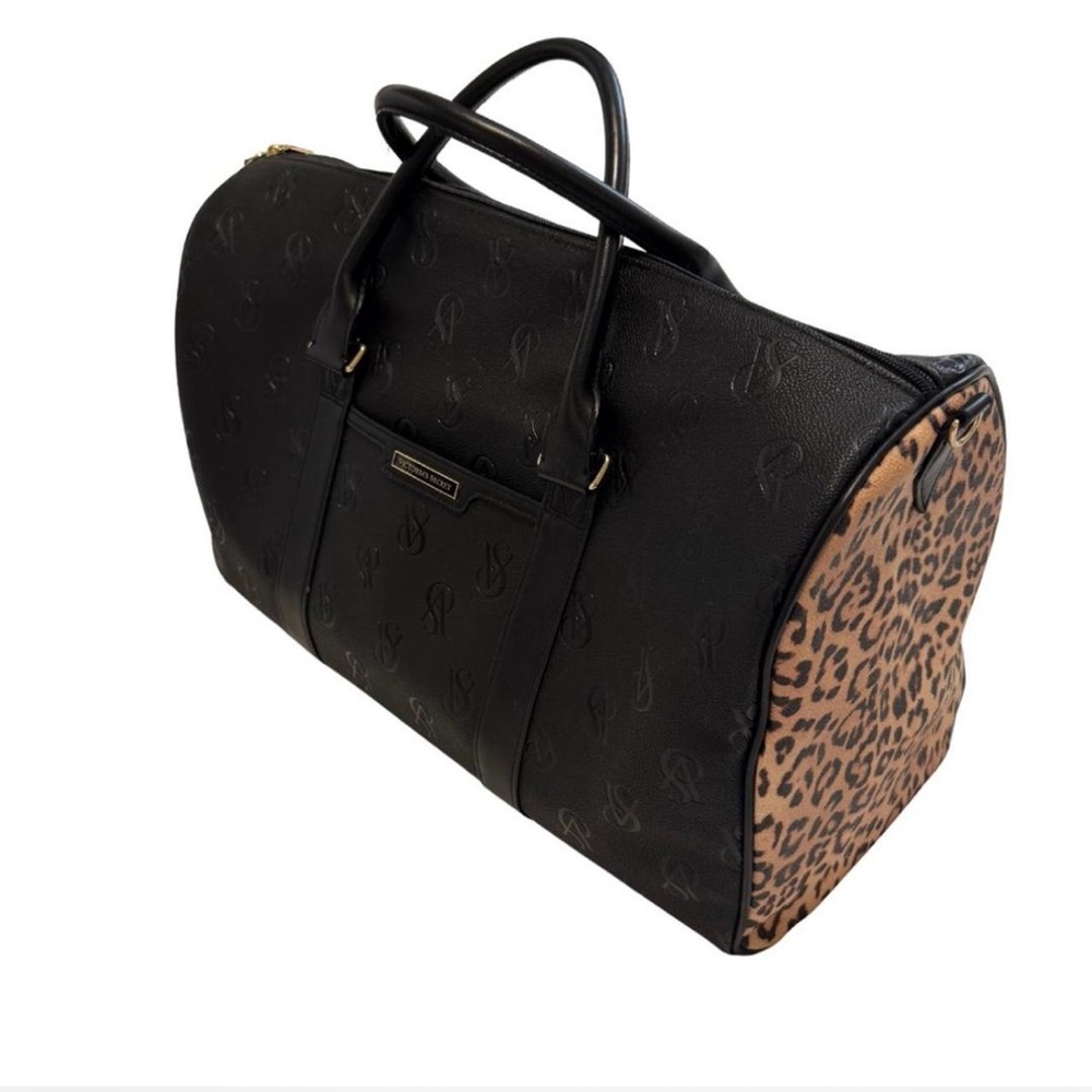 Victoria's Secret Black and Brown Travel Bag with Leopard Print